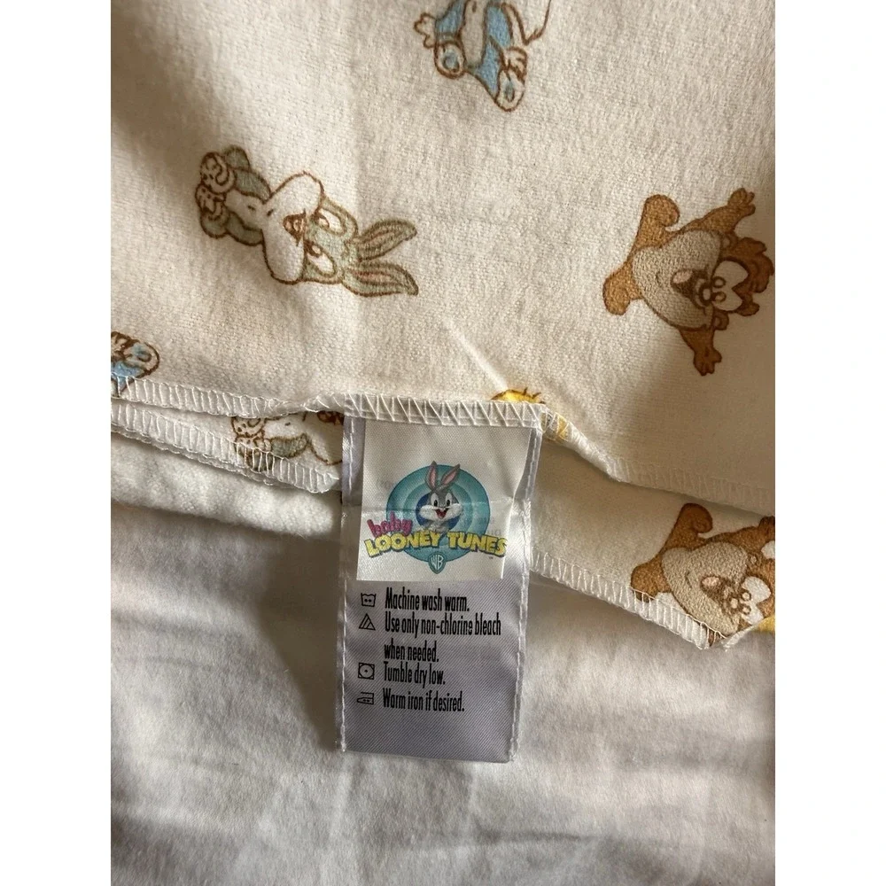 Vintage Y2K Baby Looney Tunes Patchwork Receiving Blanket & Crib Dust Ruffle Set